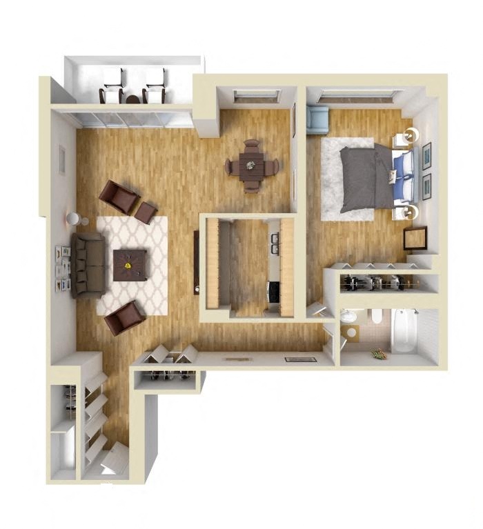 Floor plan for 1 bed, 1 bath, 1100 sqft